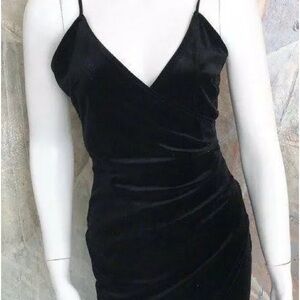 Black velvet dress- sleek and slender- backless spaghetti straps